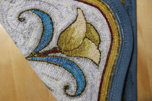 Close-ups of the sewn bias wool edge